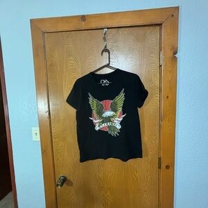 Black Chaser Cotton Graphic Tee with Eagle and Fearless Large